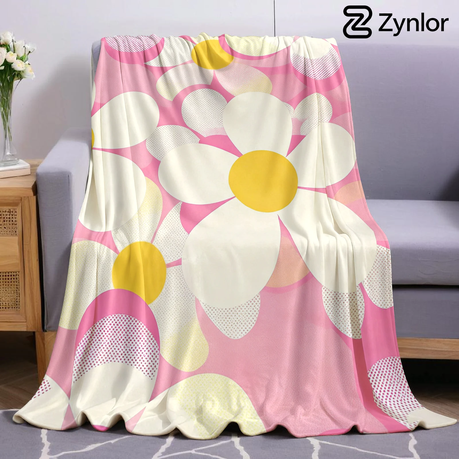 Pink Daisy Pop Ultra Soft Sherpa Fleece Blanket Fluffy Warm Thick Throw for Sofa Bedroom Couch Holiday Home Decor Gift