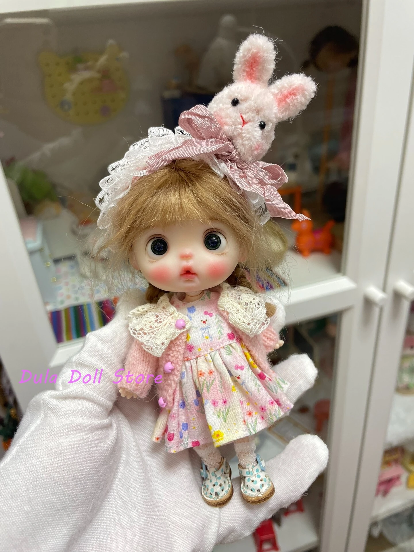 2026 Dula Doll Clothes Pink Sweater Cardigan Bunny Headband Set for OB11 GSC Doll