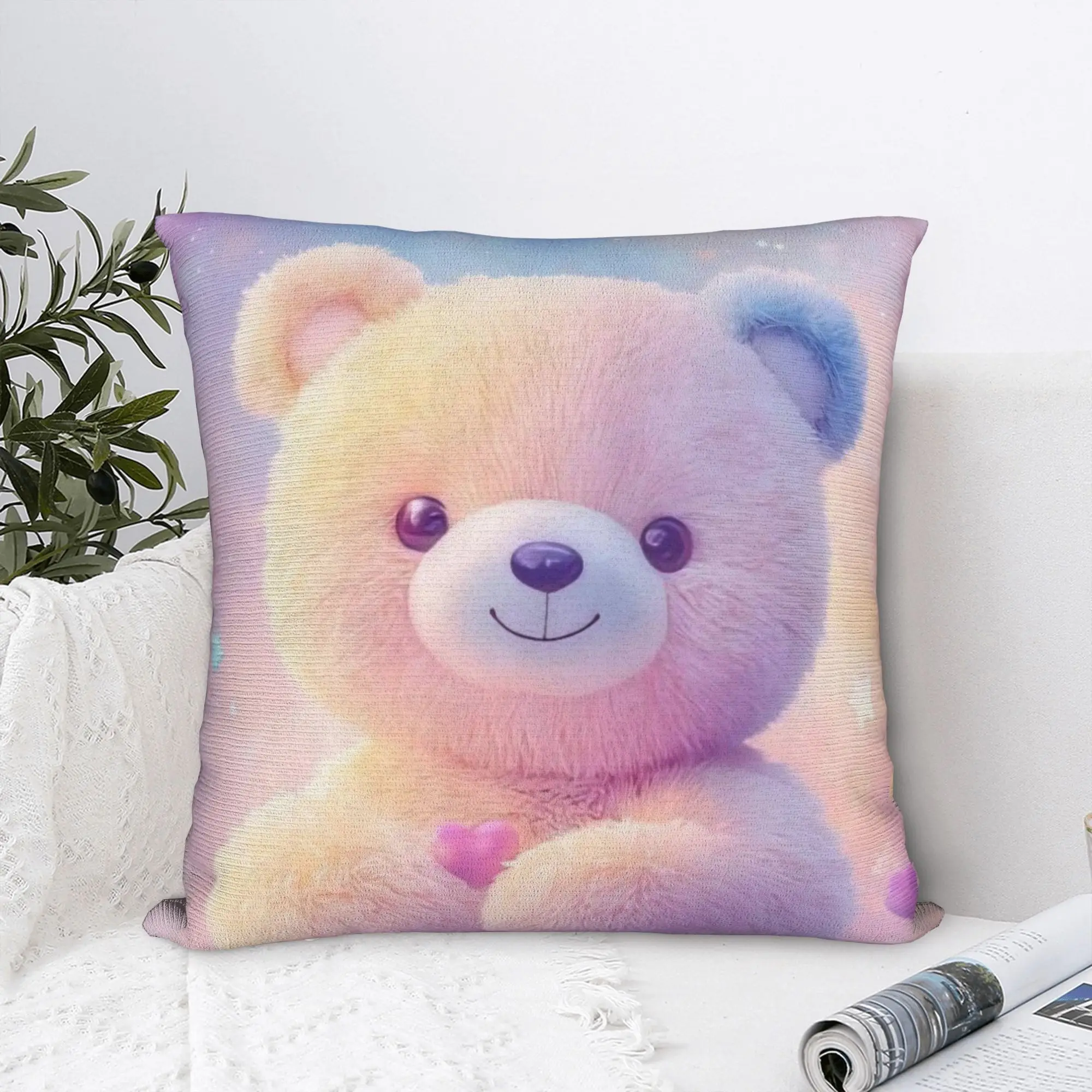 3D Teddys Bear Sweet Cartoon Lovely Pillowcase Polyester Cushion Cover Decorations  Pillow Case Cover Home Zippered 45*45cm