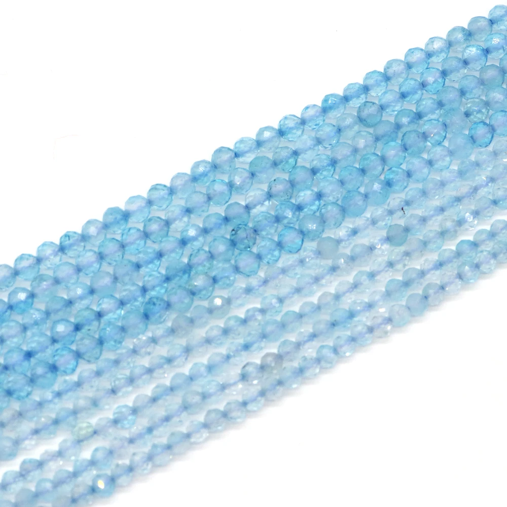 Wholesale Natural 2mm 3mm 4mm Blue Topaz Faceted Round Loose Gem Beads For Making Jewelry DIY Necklace Bracelet Arts Crafts Gift