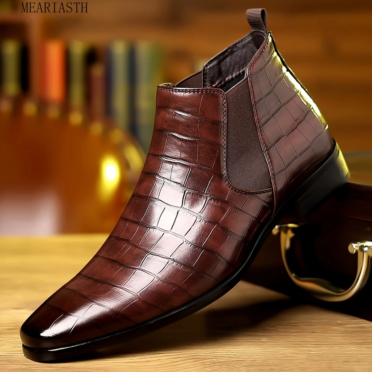 PLUS TAGLIA Stivaletti Chelsea da uomo alla moda con motivo scozzese con tomaia in pelle PU Stivali eleganti slip on resistenti all'usura per le imprese