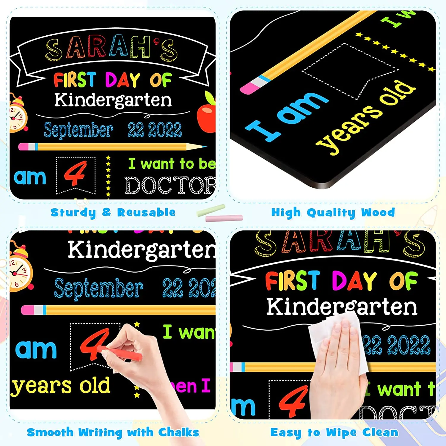 First Day of School Board, Back to School Sign, Double Sided First & Last Day of School Chalkboard for Kids/Boys/Girls, Reusable