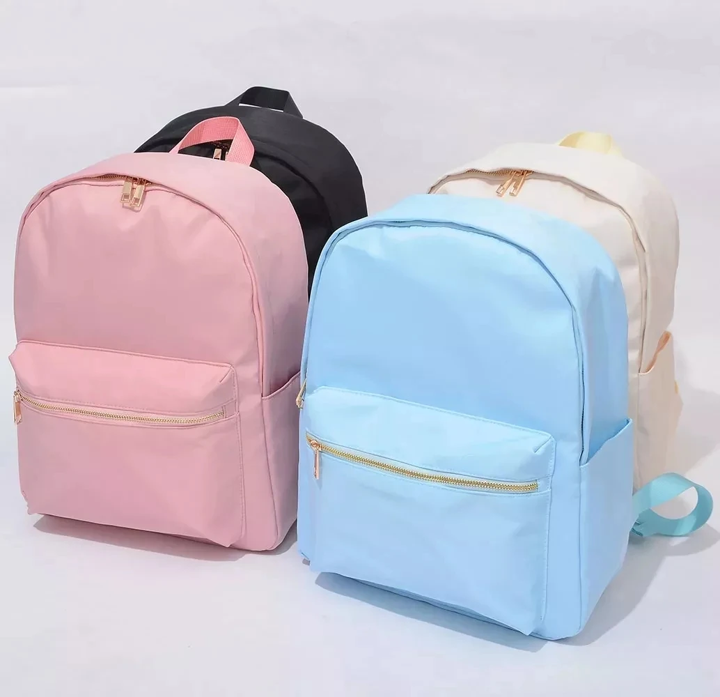 Ransel Tahan Air Nilon Warna Solid Tas Sekolah Besar untuk Remaja Perempuan Mode Tas Travel Pelajar Kapasitas Besar