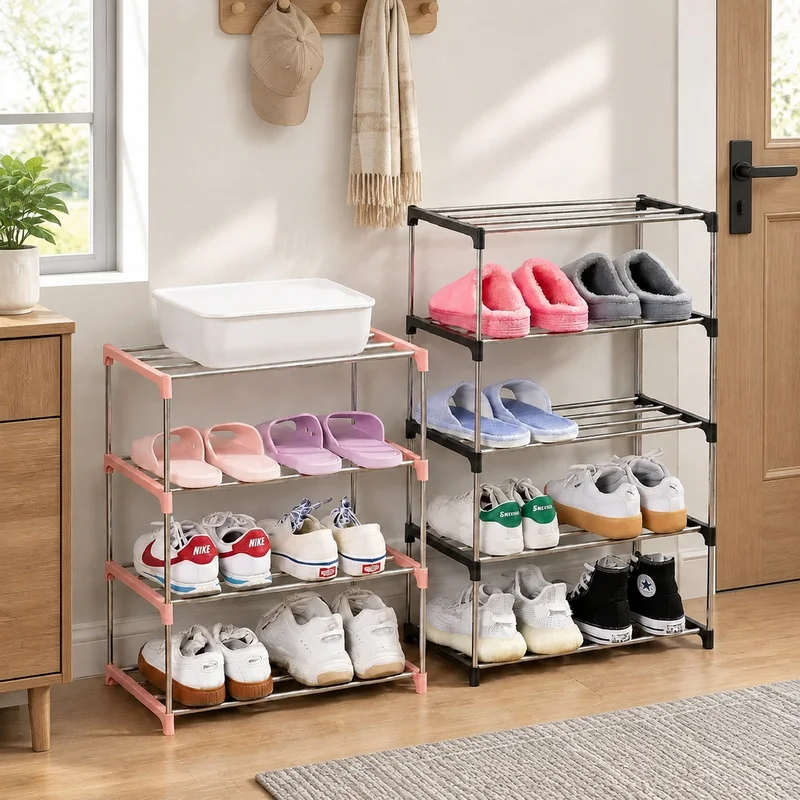 Compact 3-4 Level Shoe Rack with Multiple Tiers for Organized Home Storage