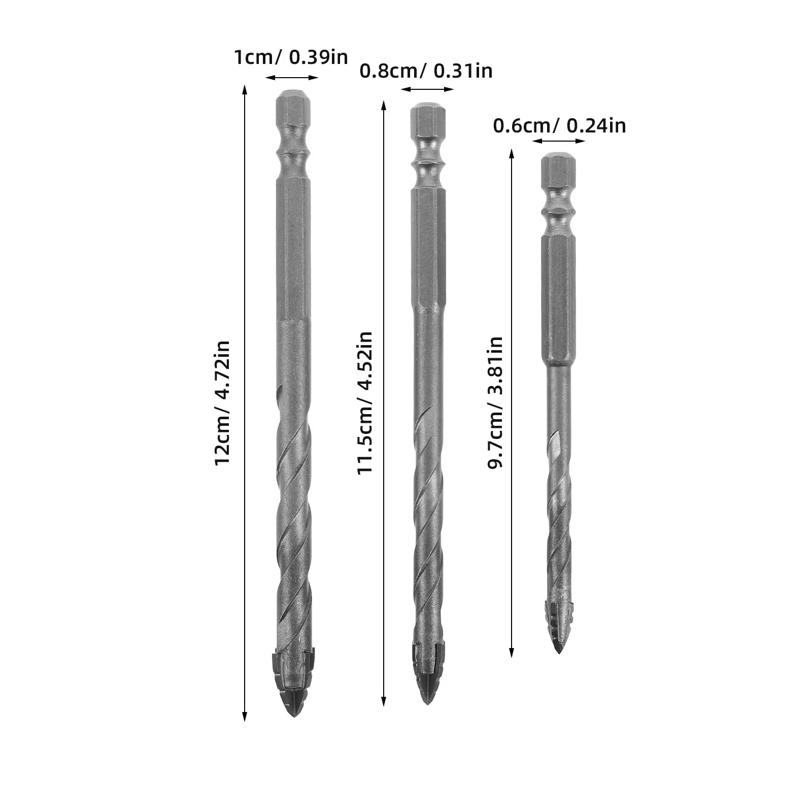 3Pcs Four-Blade Offset Drill Bit Set High Efficiency Precise Positioning Multipurpose Sharp Drill Bits for Tile Concrete Wall