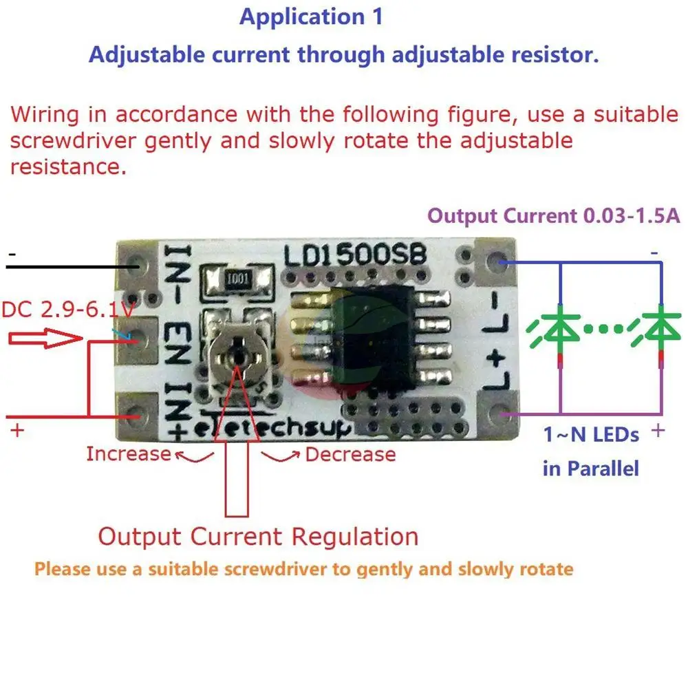 Driver LED a corrente regolabile DC 3.3V 3.7V 5V Driver LED 28-1500MA modulo regolabile a corrente costante