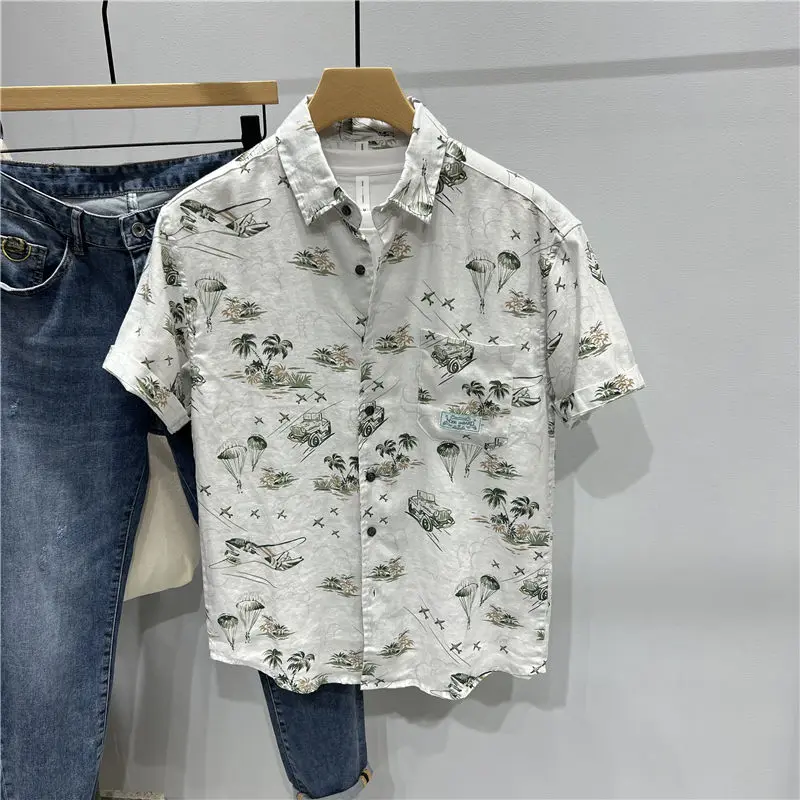 

Summer Casual Fashion Personality Printed Buttons Shirt Men Short Sleeve Loose All-match Streetwear Tops Hombre Oversized Blouse