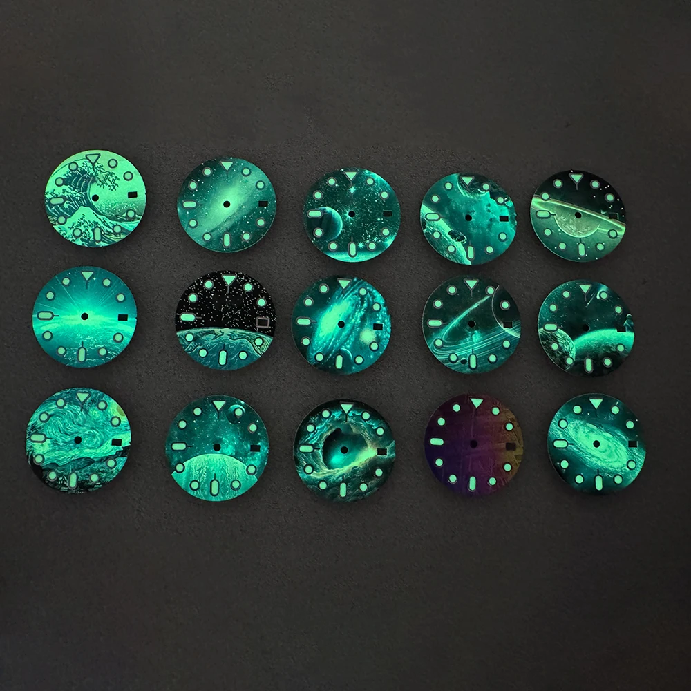 28.5mm S Logo Starlit Dial Fit NH35 Movement Green Luminous High-Quality Watch Modification Accessories