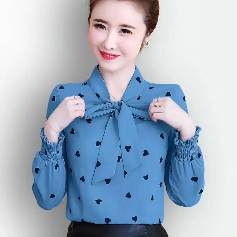 Fashion Spliced Lace Up Bow Printed Blouse Women\'s Clothing 2023 Spring New Oversized Casual Pullovers Loose All-match Shirt