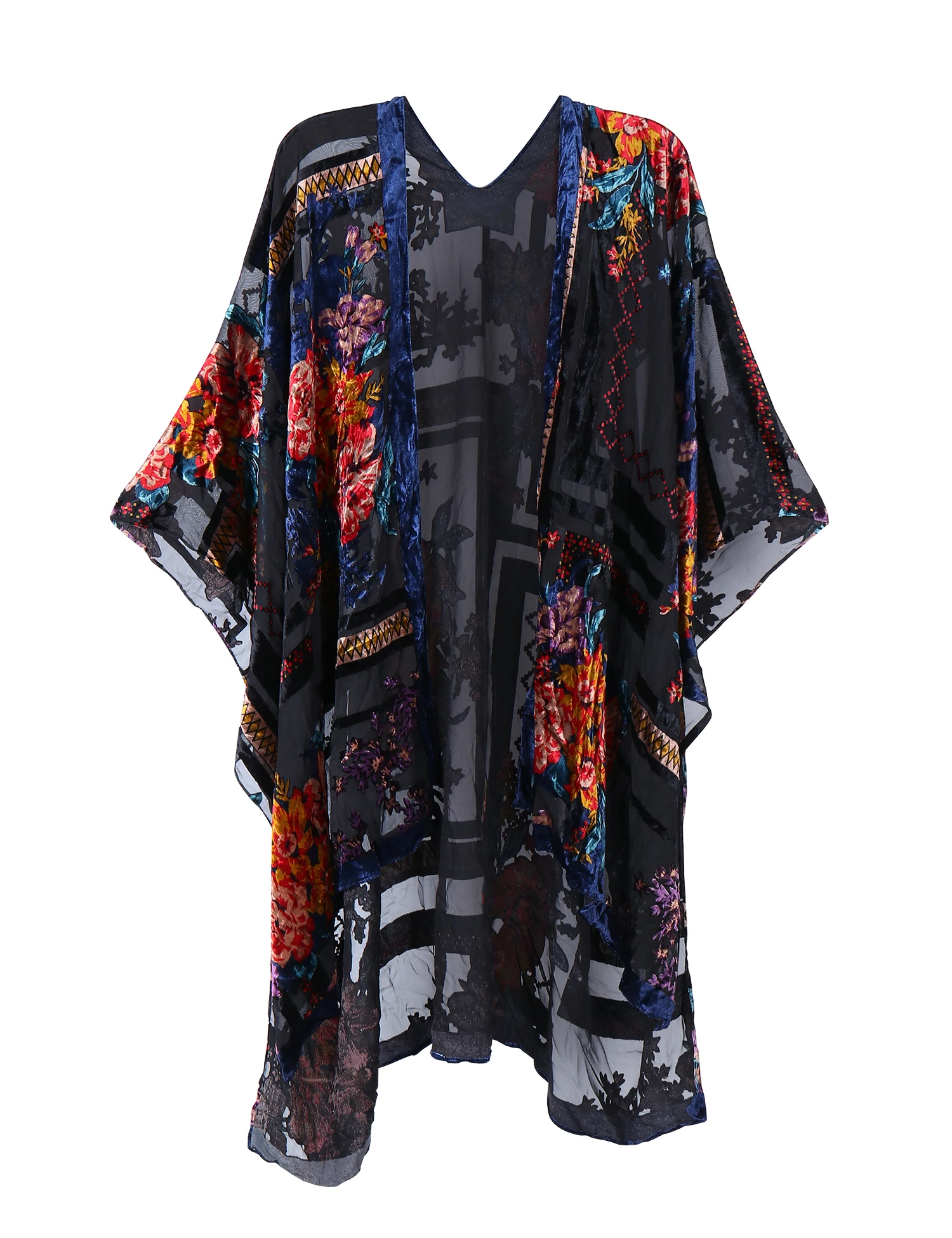 WeHello-Women\'s Bohemian Long Cardigan with Tassel, Velvet Kimono, Beach Cover-up, Casual Cardigan, Shawl, JYPF-6