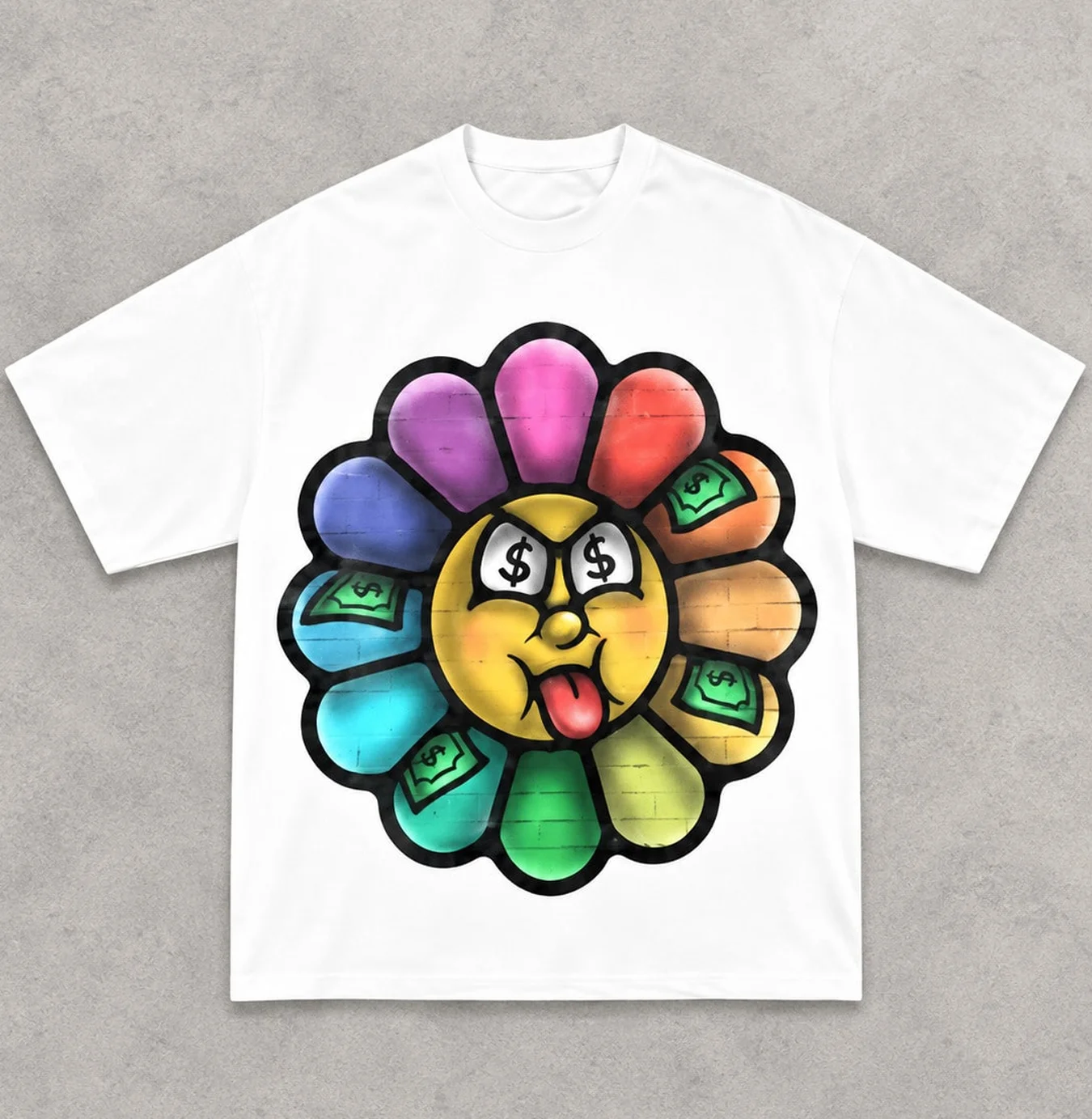 Doodle Sunflower Flowers Print T-Shirt Unisex Hip Hop Crew Neck Short-sleeved Retro Street Y2K Casual Fashion Tops Clothing Tees