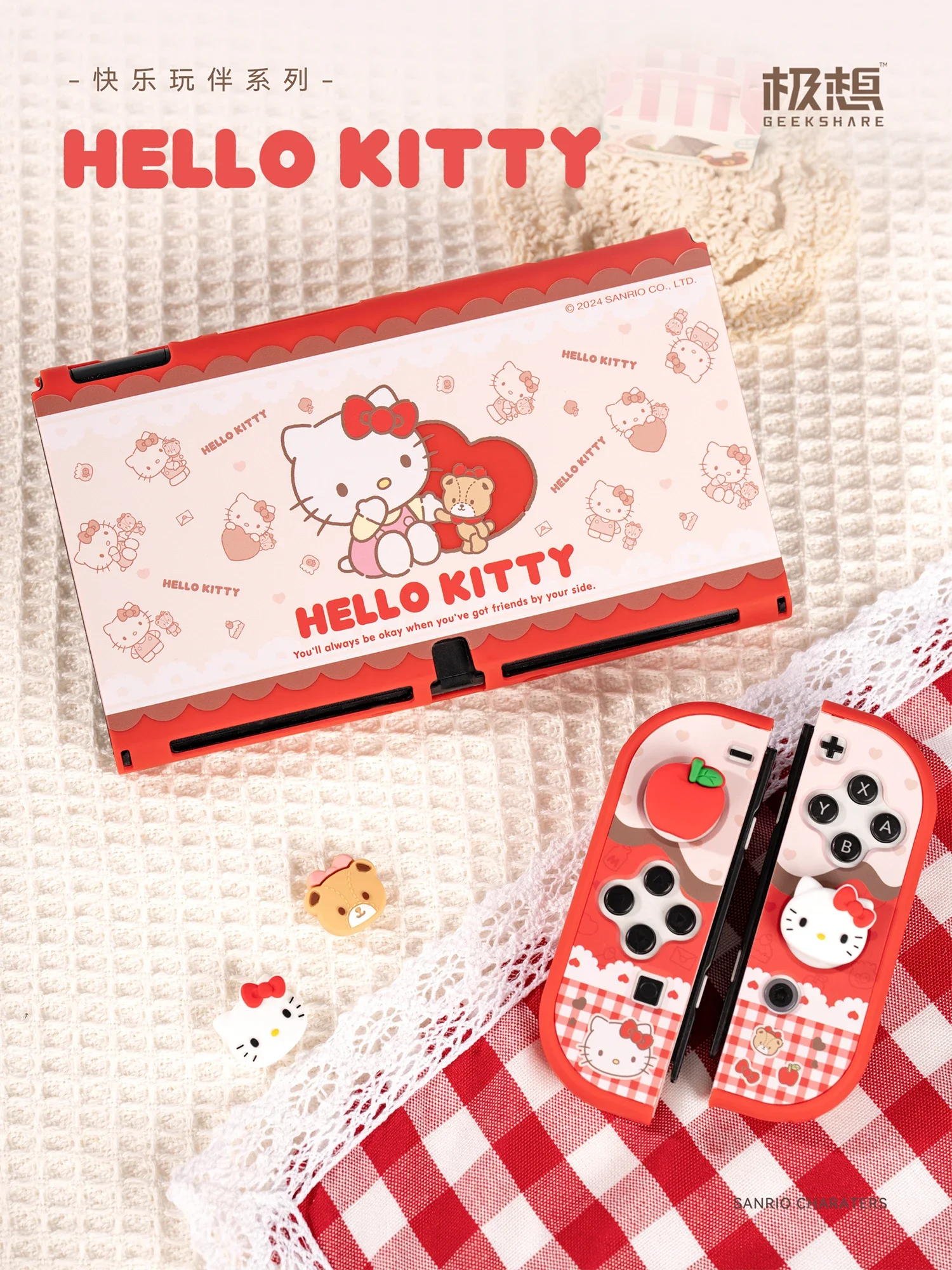 Sanrio Figure Hello Kitty Switch Ns/Oled Protective Case Hard Shell Protective Cover Plug Base Cute Peripheries Game Accessories