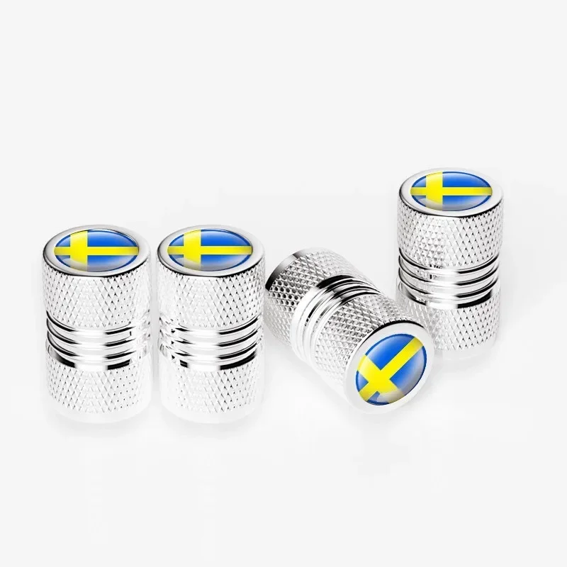 4pcs/lot Aluminum Alloy Sweden Flag Emblem Car Wheel Tire Valve Cap Tyre Air Caps For Volvo V70 XC60 S60 V60 V40 Accessories