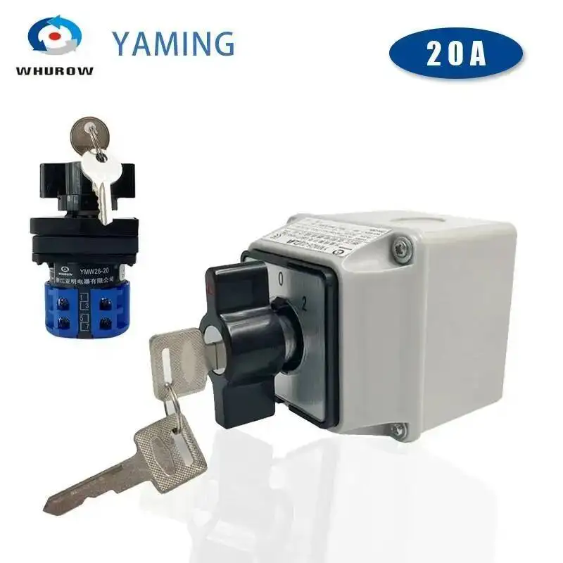 

YMW26-20/2MS Cam Switch 20A With Protective Box 3 Positions DIY Rotary Changeover 8 Terminals Screws Silver Contact LW26