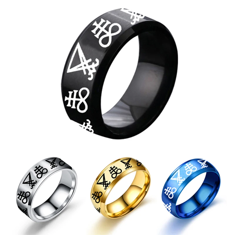 Fashion Gothic Lucifer Satan Seal of Satan Signet Rings Punk Stainless Steel Seal Rings Men and Women Pagan Jewelry Party Gift