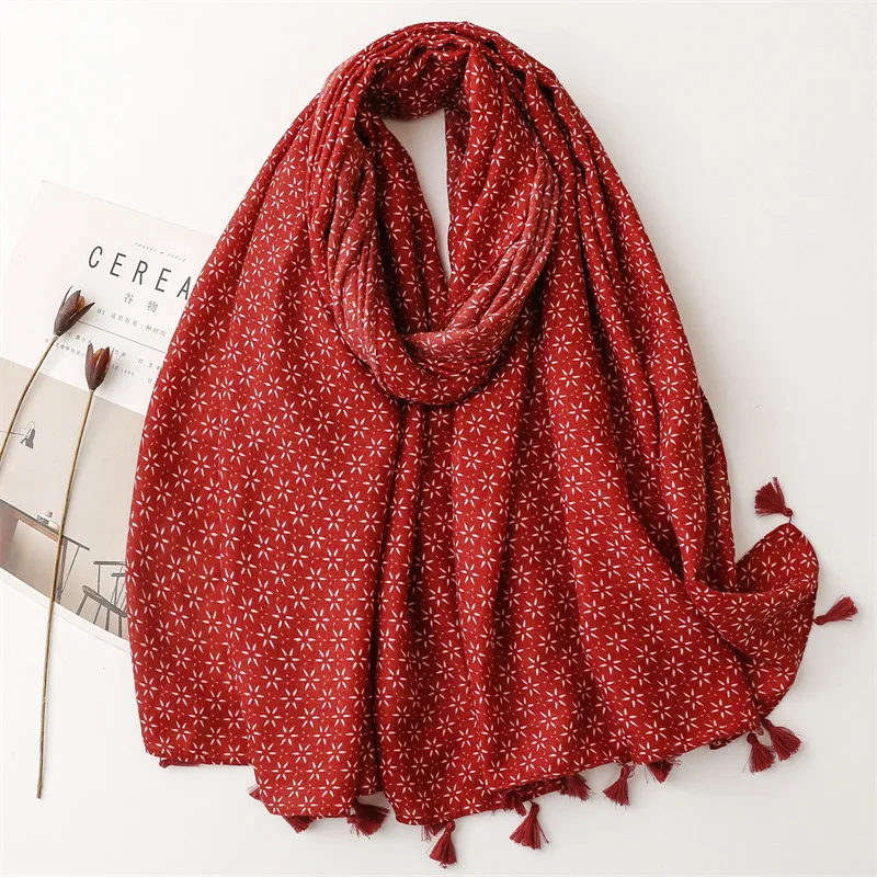 Vintage dark red print scarf women luxury autumn spring long printed scarf elegant womens shawl designer scarf birthday gifts