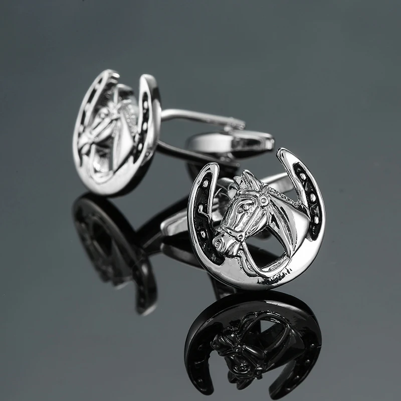 Classic men's French shirt cufflinks high quality metal Round horse head cuffs buttons wedding suit accessories jewelry gifts