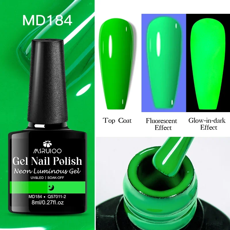 8 ml fluoreszierender, im Dunkeln leuchtender Gel-Nagellack, Neonfarbe, UV-LED-Nagelgel, Soak Off-Gel-Lack, leuchtendes Nail-Art-Gel für den Sommer
