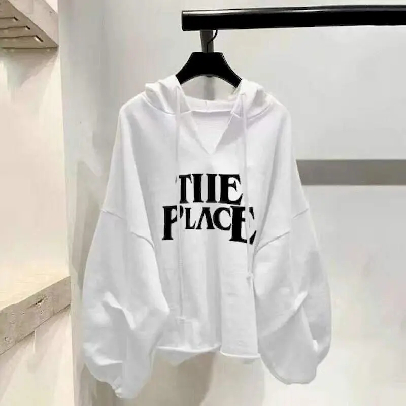 

Lantern Sleeve Thin Hoodies Women Korean Style Loose Oversized Hooded Pullover 2024 Spring Autumn Casual Coat Top Womens Jackets