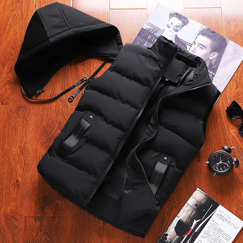 

Down Cotton Vest Men's New Loose Plus Large Casual Sports Vest Men's Thick Warm Sleeveless Cotton Jacket Hooded Windproof Vests