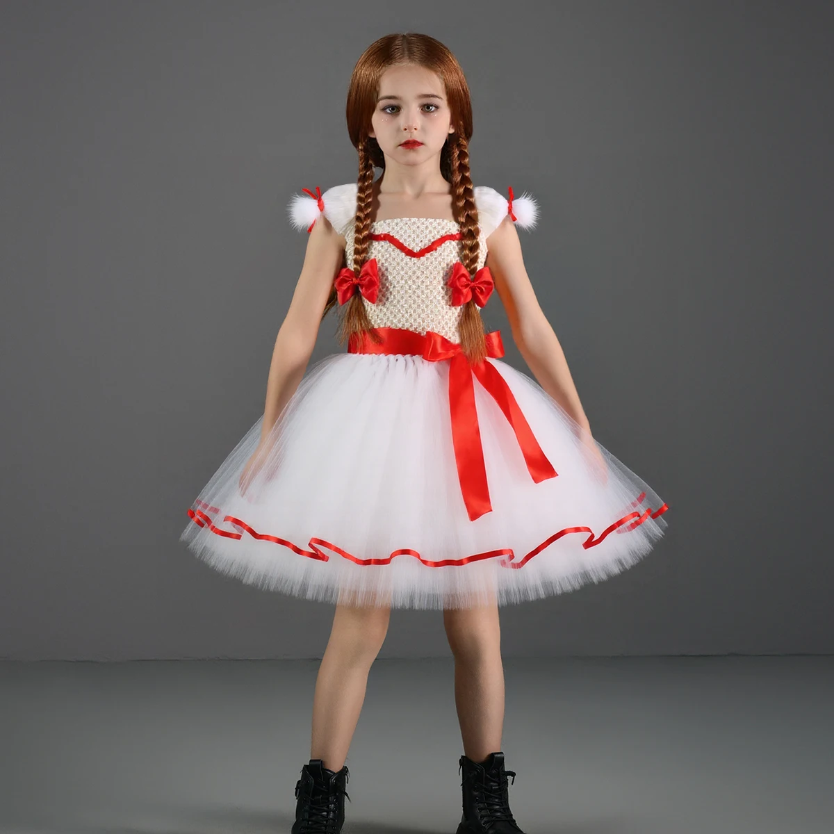 Girls Haunted Doll Inspired Tutu Costume Dress Annabelle Halloween Cosplay Clothes Girls Fancy Carnival Party Dress Up Dresses