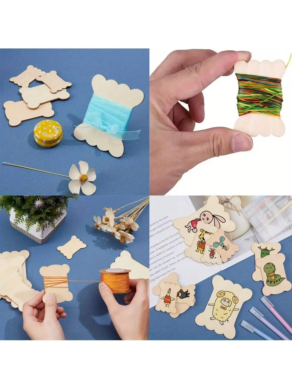 60/120/180 pièces bobines en bois en forme d'os pour la couture et le tricot - crème, idéales pour les broderies et l'artisanat