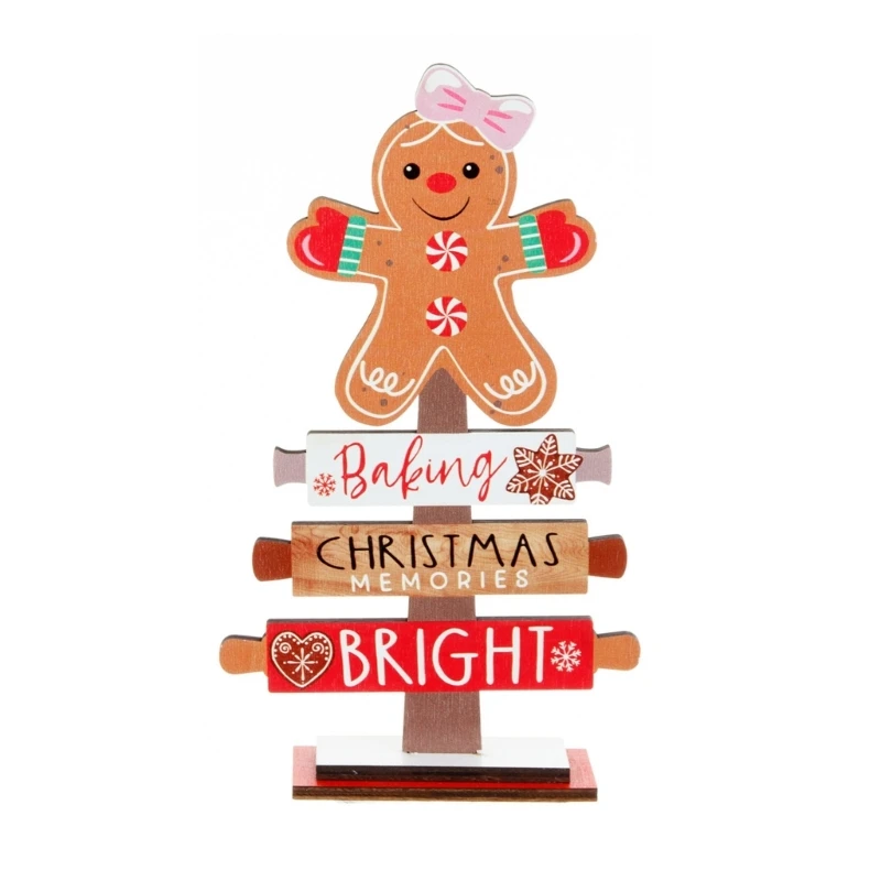 Festival Gingerbreads Man Ornament Letter Christmas Tree Tabletop Sign for Office or Home Shelves Decoration Gift