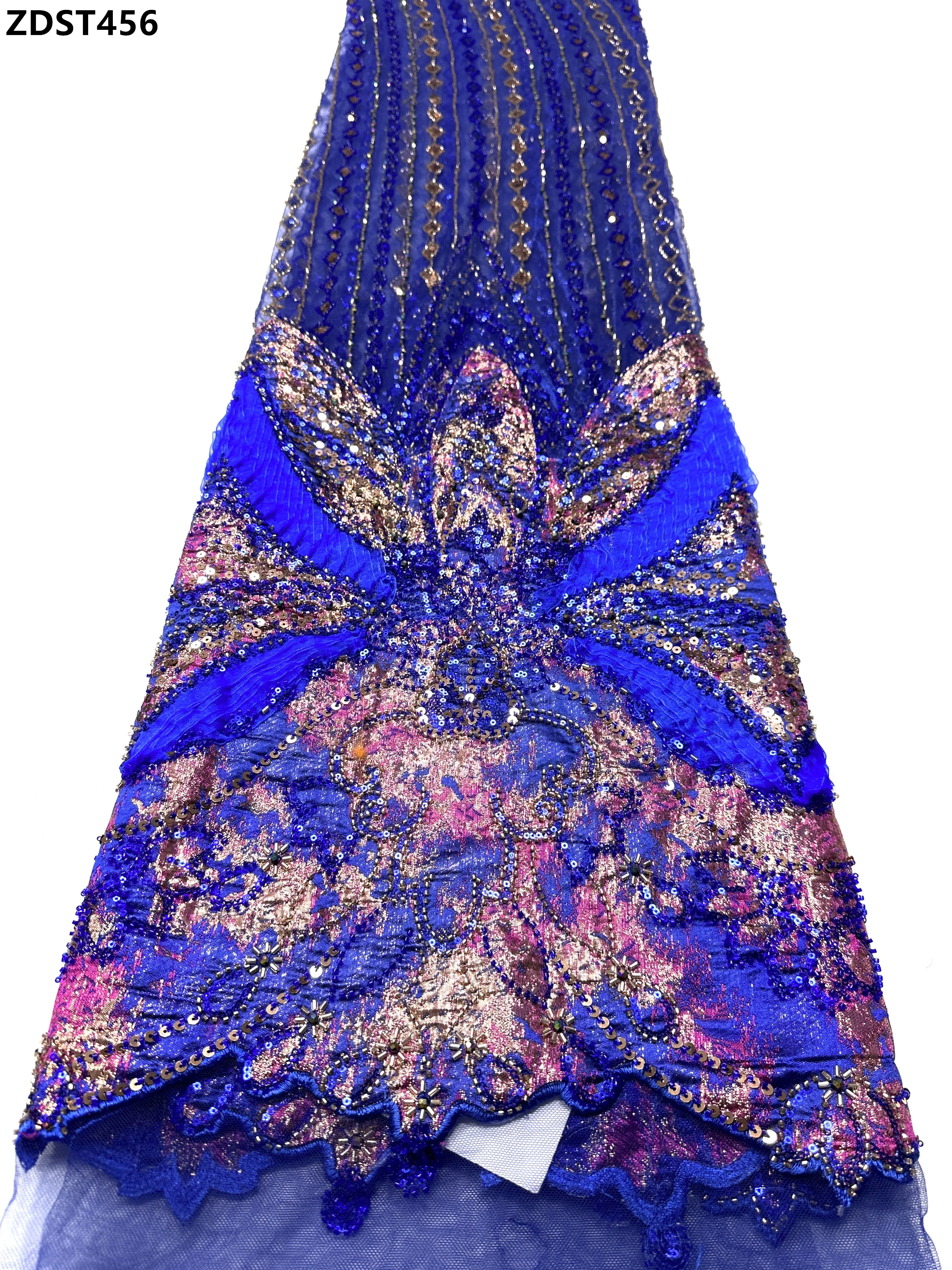 

Luxury French Tulle Beaded Lace Embroidery Fabric for Wedding Bridal Party African Bridal Gown Special Occasions