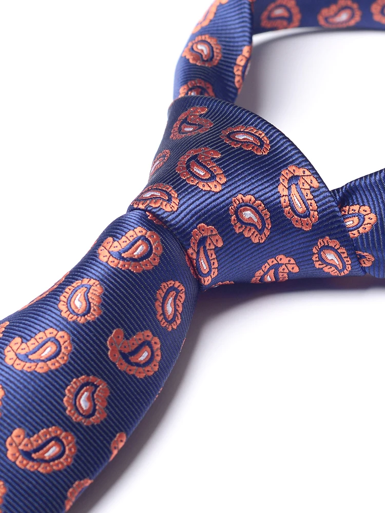 High Quality Navy Blue Orange Paisley Pattern Tie For Men's Business Retro Casual Shirt Accessories 8CM Wide Version Cravat