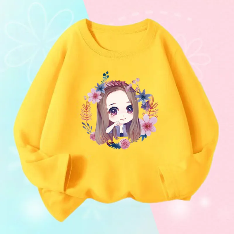 Cute Girls Graphic T Shirts Spring Autumn Long Sleeve Toddler Kids Tops for Daily Wear 3-14years Children Fashion Clothes