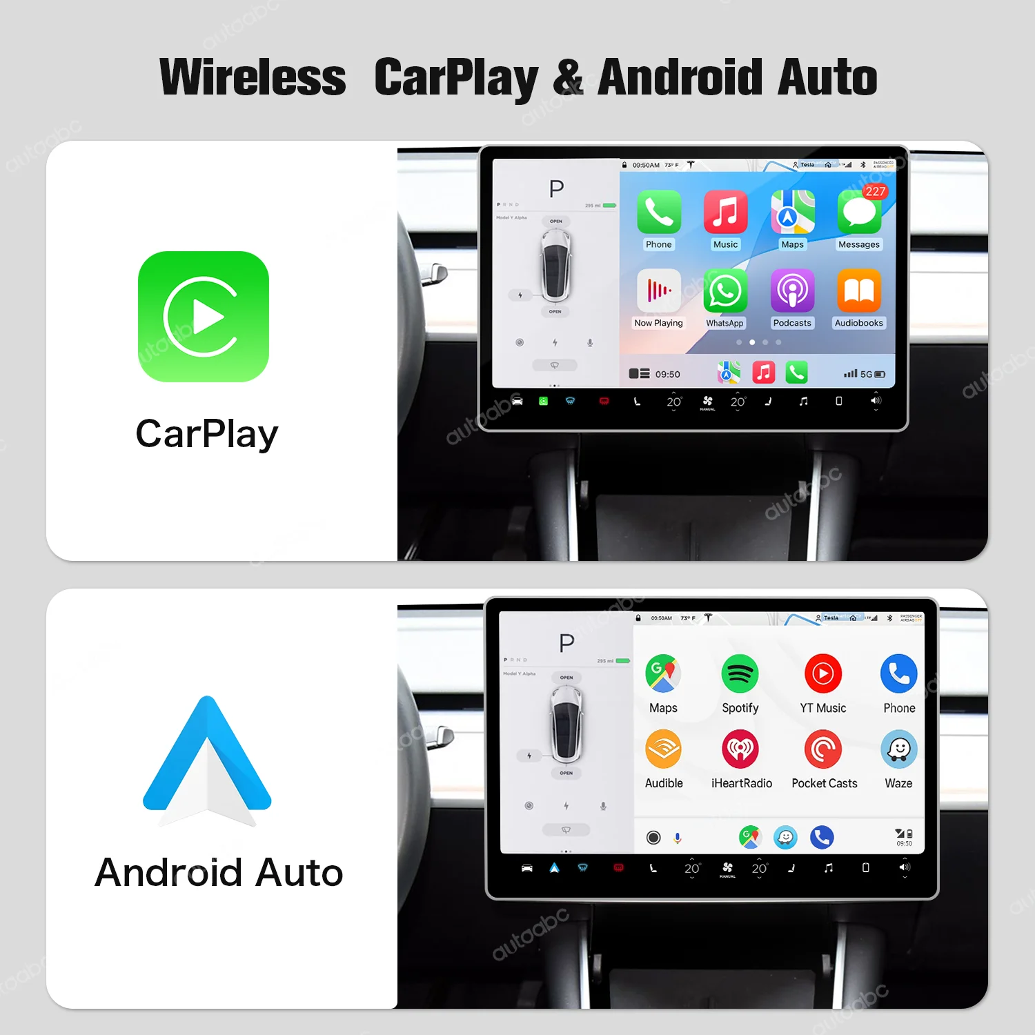 AUTOABC NEW Wireless CarPlay Android Auto Tesla Model 3/Model X/Y AMD System Multimedia Accessory Built-in WiFi Bluetooth