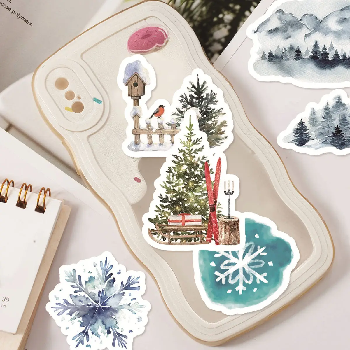 30pcs Northern Snow Township Stickers, Snowflakes and Animated Reindeer,All Kinds of Creative Decorative Stickers DIY Scrapbooks