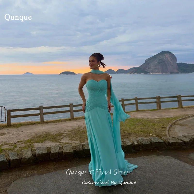Qunque Flowy Chiffon Evening Dress A Line Sweetheart Robes De Soirée Cross Ruched Bodice Ribbons Vestido De Formatura Customizd