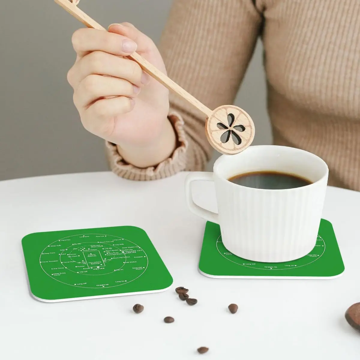 Cricket Pitch Positions- Fielding Positions Diagram Coasters PVC Leather Placemats Coffee Mats for Home Dining Pads Set of 6