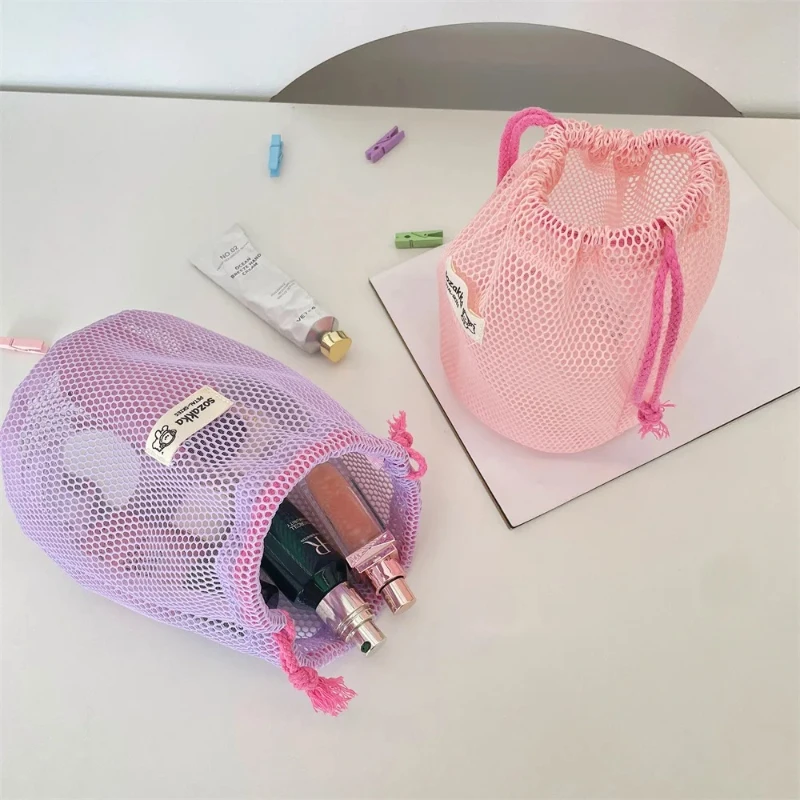 Сетчатая сумка большой емкости на шнурке, портативная минималистичная дорожная сумка для туалетных принадлежностей, косметики, 4 цвета