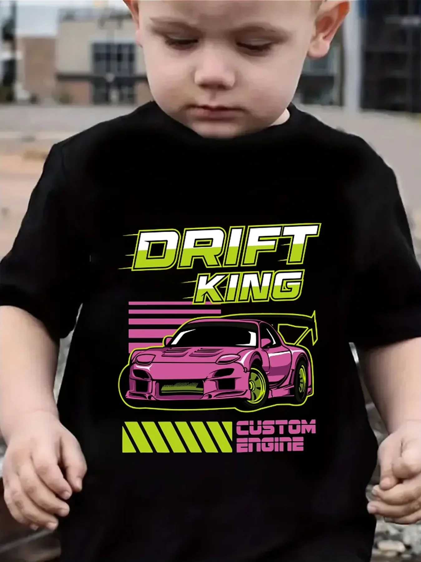 Cute Drift King Racing Car Print Family Matching T Shirt Boys Girls Tee Parent Child Casual Top Mom Dad Kids Summer Daily Wear