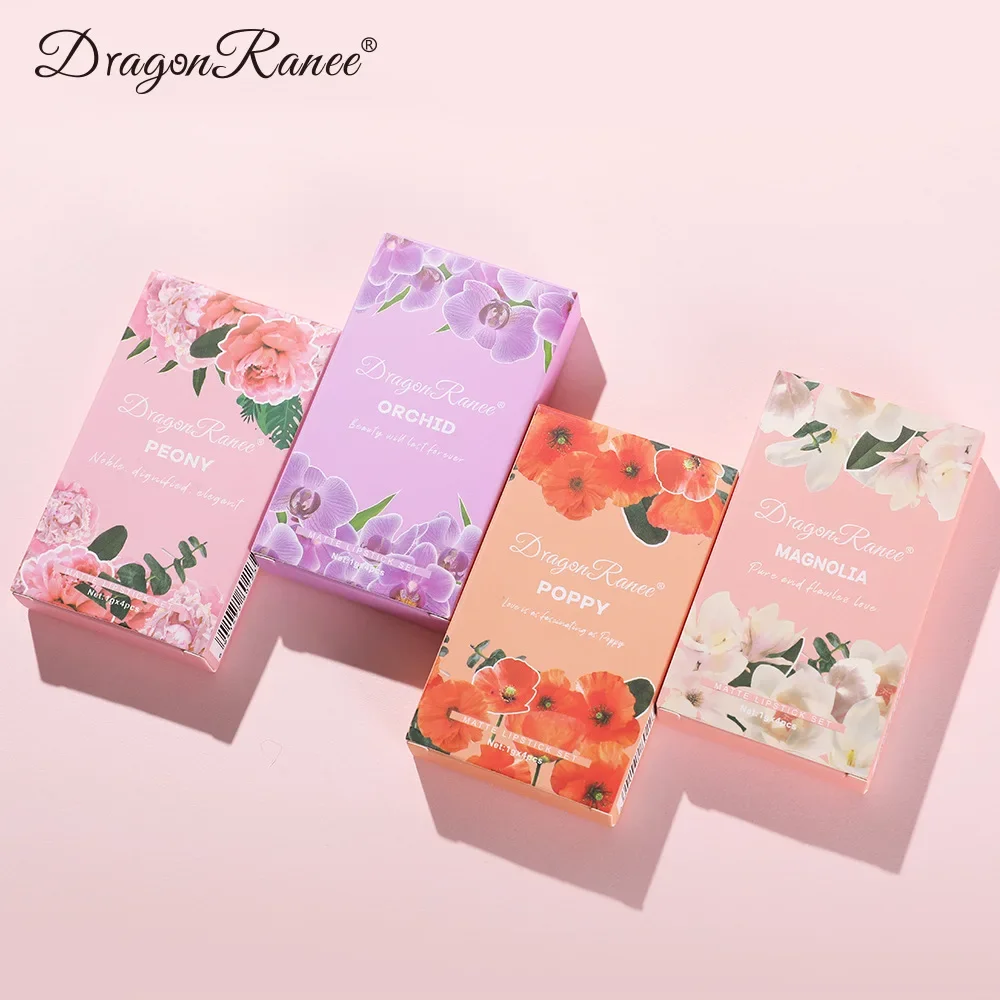 4 Pcs Matte Lipstick Set Moisturizing Texture Waterproof Long-lasting Non Fading Flower Fragrance Fashion Easy To Apply Lipstick