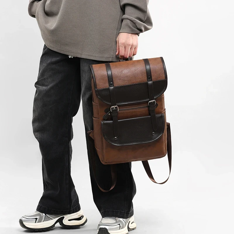 Travel Weekend Large Capacity Waterproof and Durable Leather Backpack New Backpack Men's Trendy Retro Bag Business Computer Bag