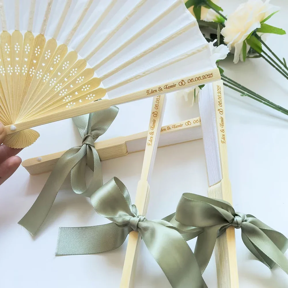 Personalized wedding fabric fan, elegant folding hand fan, wedding decoration, guest gifts, customized  name