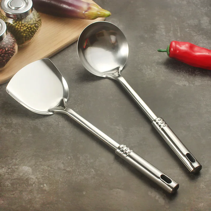 Ustensiles de cuisine en acier inoxydable, passoire en argent poli, spatule à soupe, accessoires ménagers simples