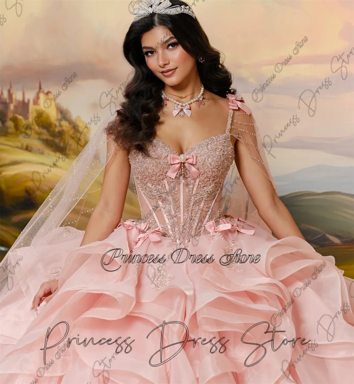 Princesse Quinceanera robes à volants à plusieurs niveaux perles cristaux 16th fête d'anniversaire robe de bal à lacets Style robe de bal personnalisé