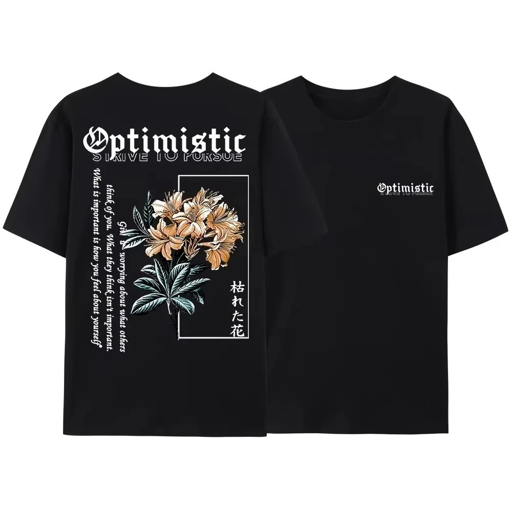 T-shirt pour homme à imprimé floral Harajuku, coupe ample et décontractée, en coton, manches courtes, style hip-hop, 2026, optimiste et travailleur