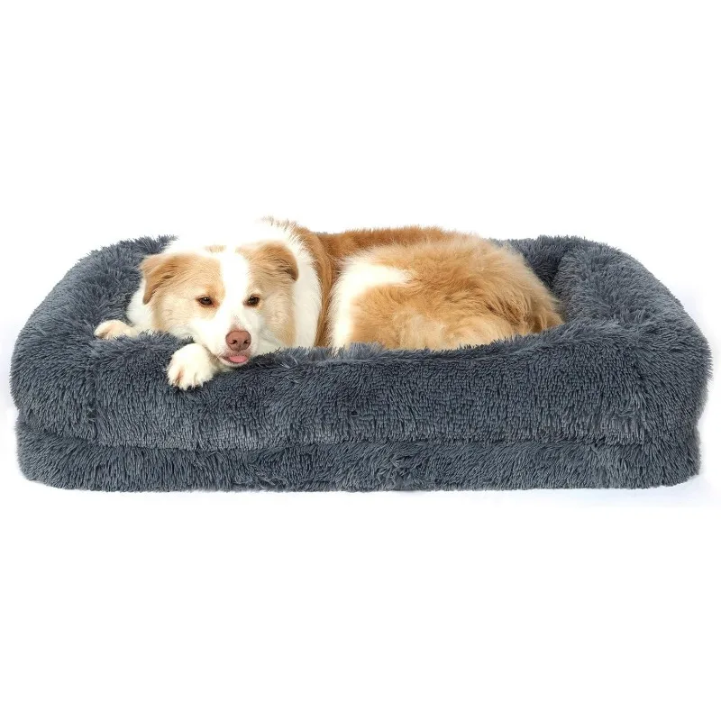 

pettycare Calming Dog Beds for X-Large Dogs, Dual Layer Orthopedic Egg Crate Foam & Memory Foam Faux Fur Shag Pet Mattress