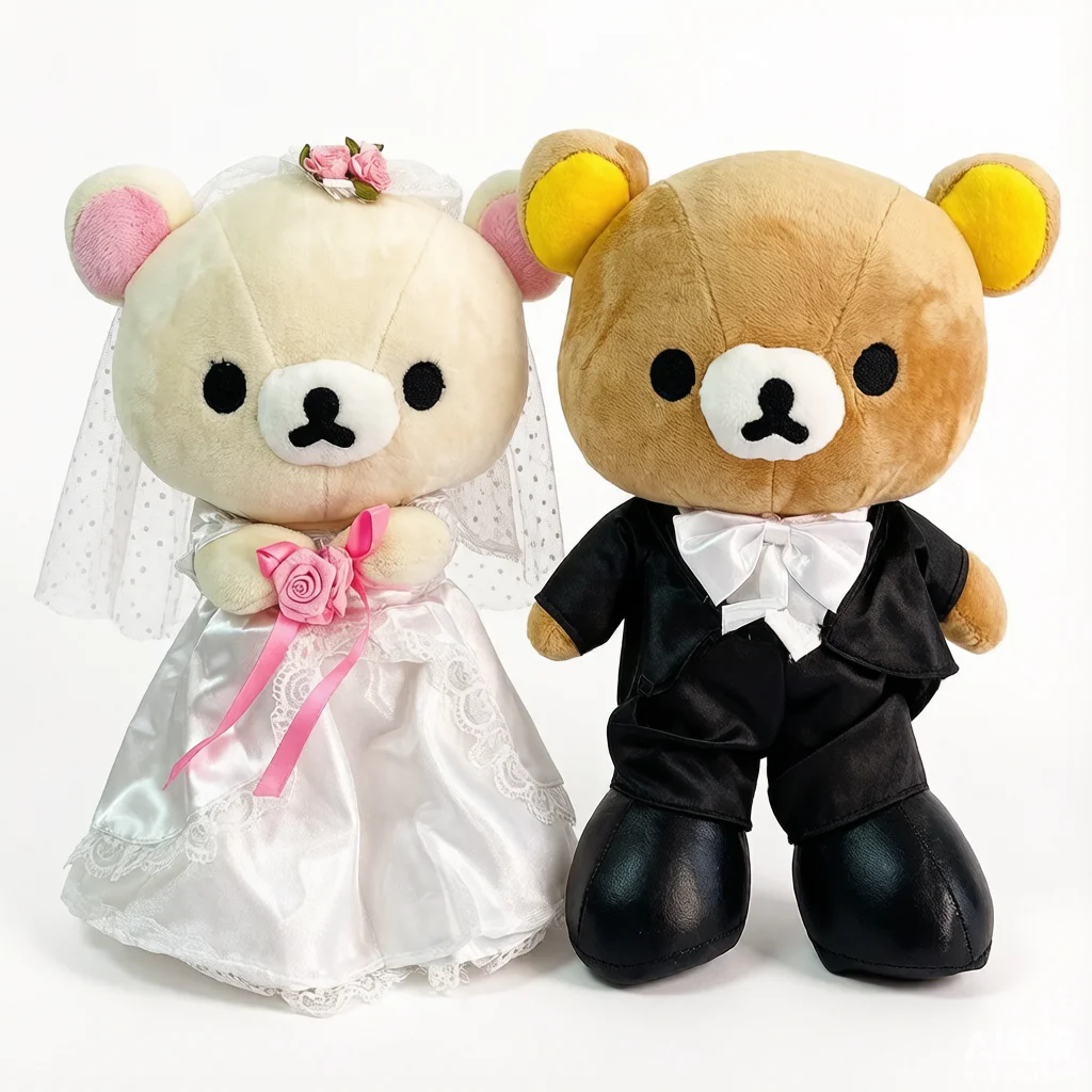 Kawaii Evening Dress Rilakkuma Plush Bear Stuffed Doll Bear Wedding Car Decor Couple Present Anniversary Wedding Doll Gifts