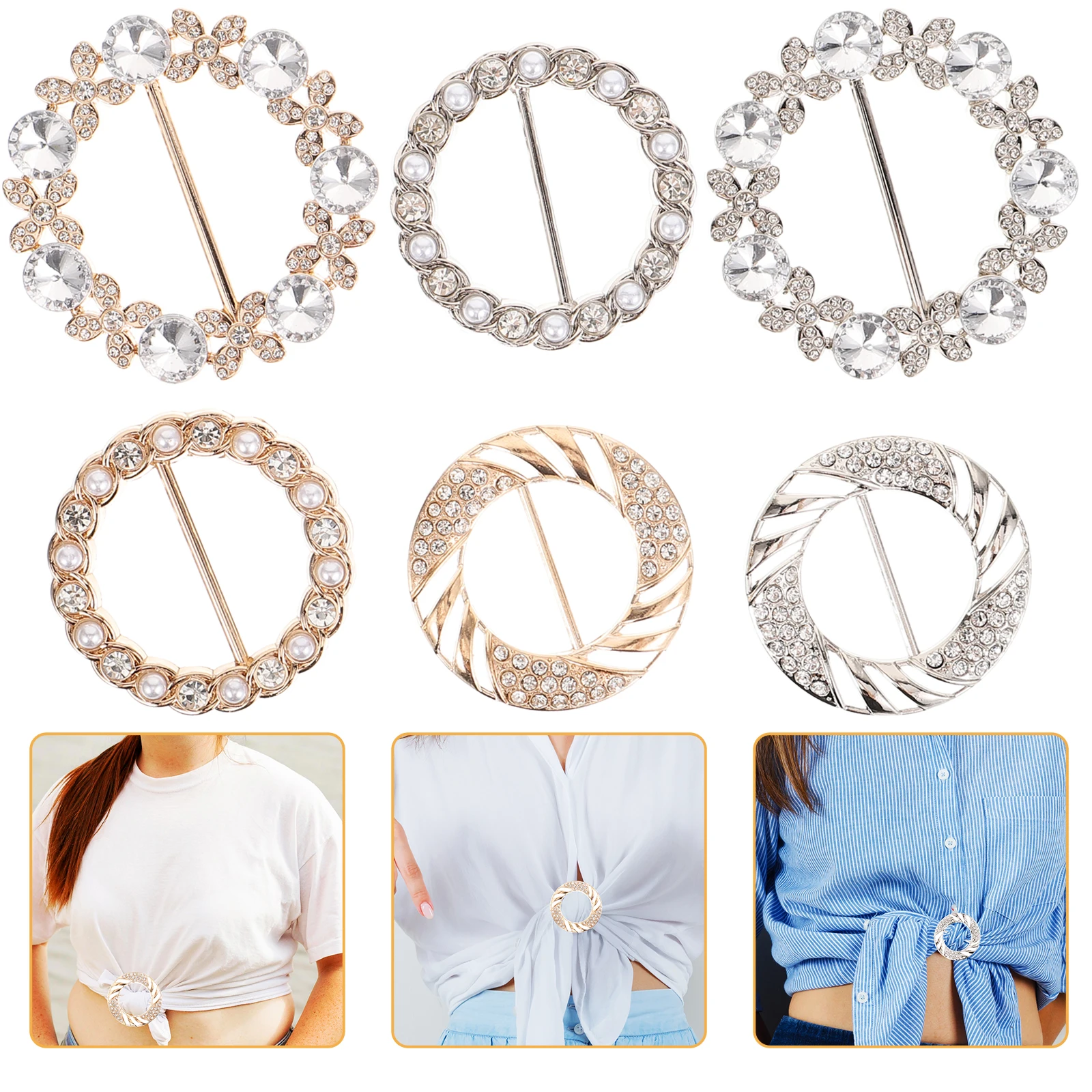 

6 Pcs Metal Scarf Buckle Rhinestone Decorative Fastener Scarves Decoration Clip Rings for Women Accessory Clasps Clothing Clips