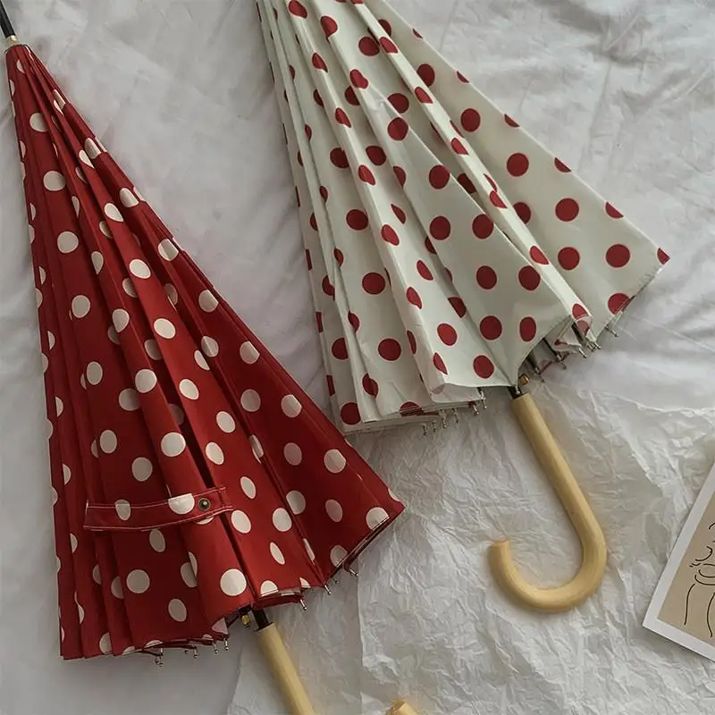 

Красный зонт в горошек с длинной ручкой, утолщенный, увеличенного размера, усиленный, женский, для защиты от солнца, двойного назначения, для фотосъемки, для студентов, школы, дома