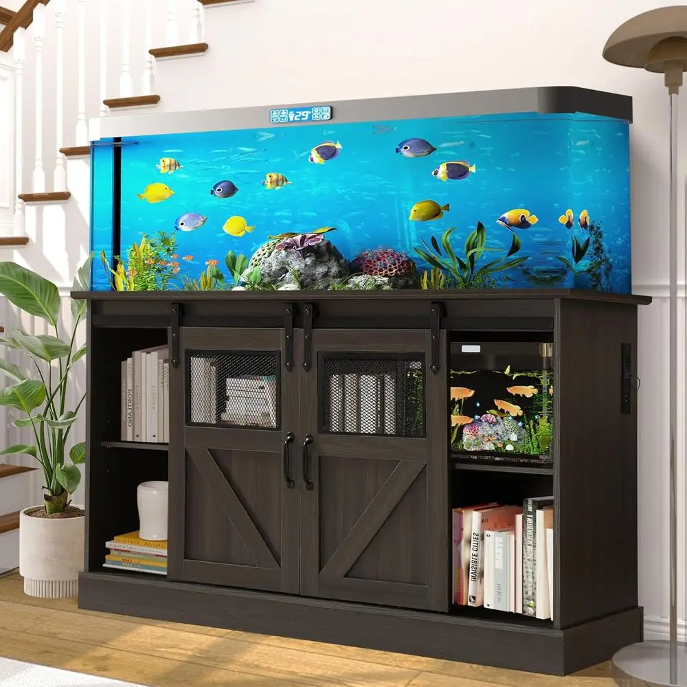 

Сверхмощная подставка для аквариума емкостью 55–75 галлонов с раздвижными дверями сарая, шкафом для хранения и розеткой для рыб, черепах или рептилий