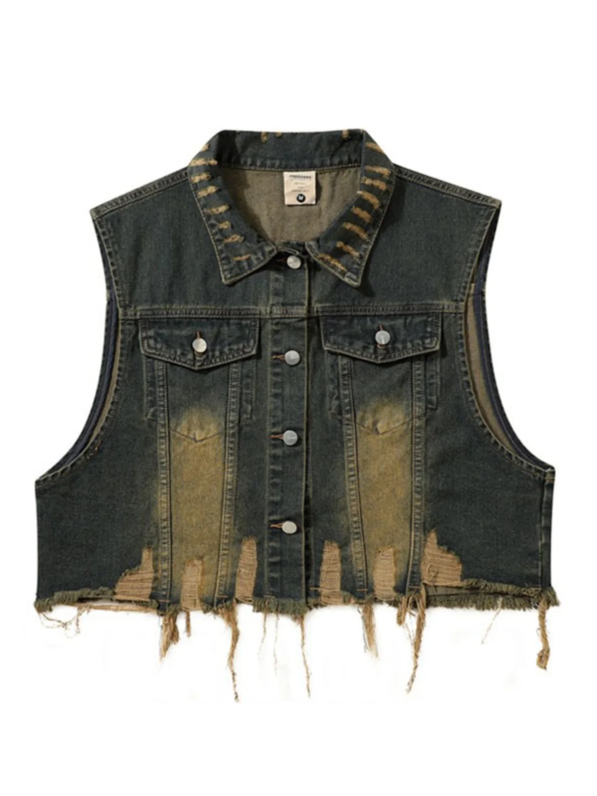 

Джинсовый жилет в стиле ретро с бахромой, отложным воротником, на одной пуговице, повседневный свободный крой для подростков