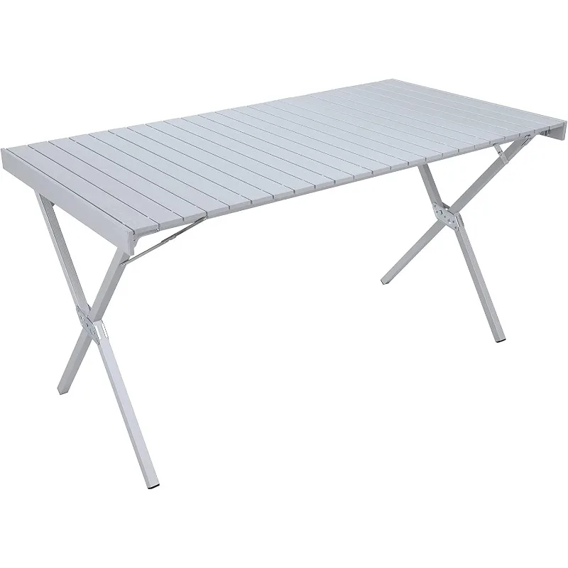 Folding Camping Table with Smooth Easy-to-Clean Roll Top and Sturdy and Lightweight Aluminum X Frame, Should