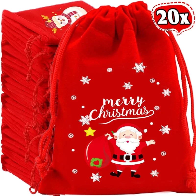 

Santa Claus Gifts Bags Christmas Red Velvet Drawstring Bag for Candy Snack Packaging Pouches New Year Party Favors Home Decor